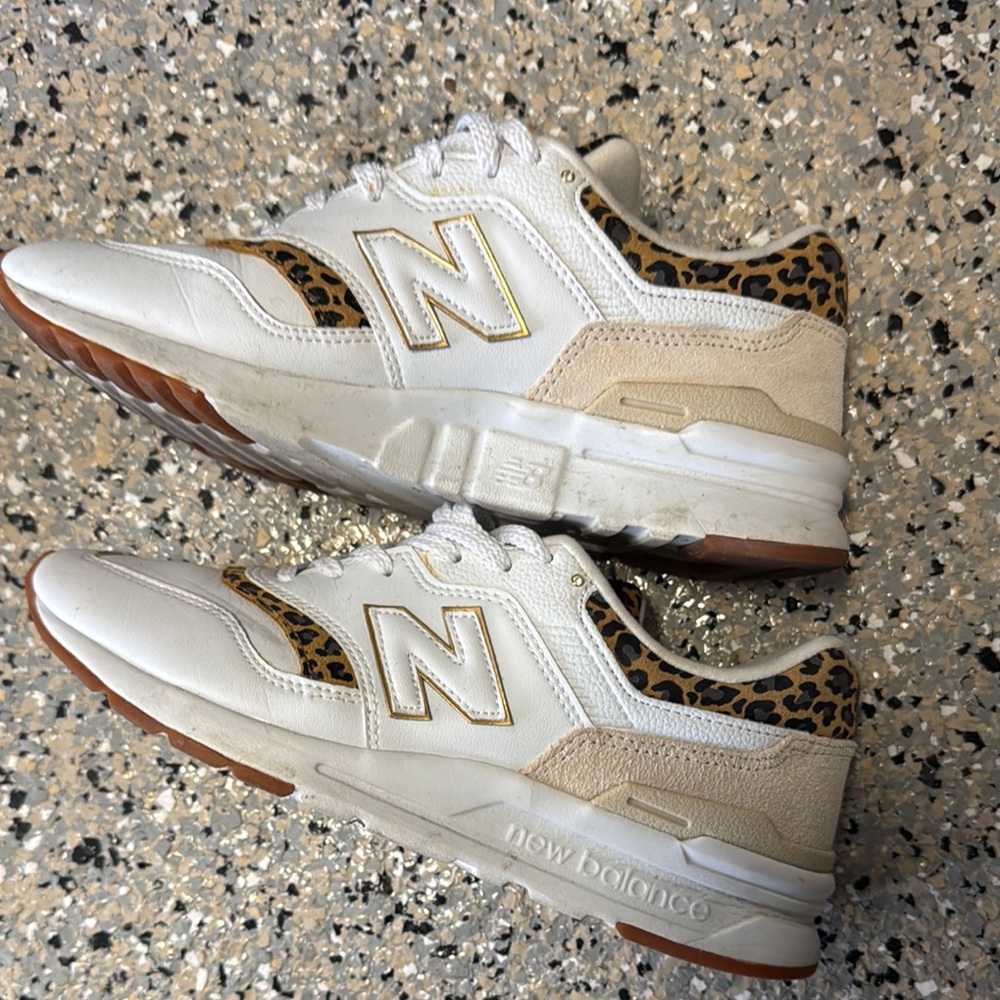 New Balance White Sneakers with Leopard Accents